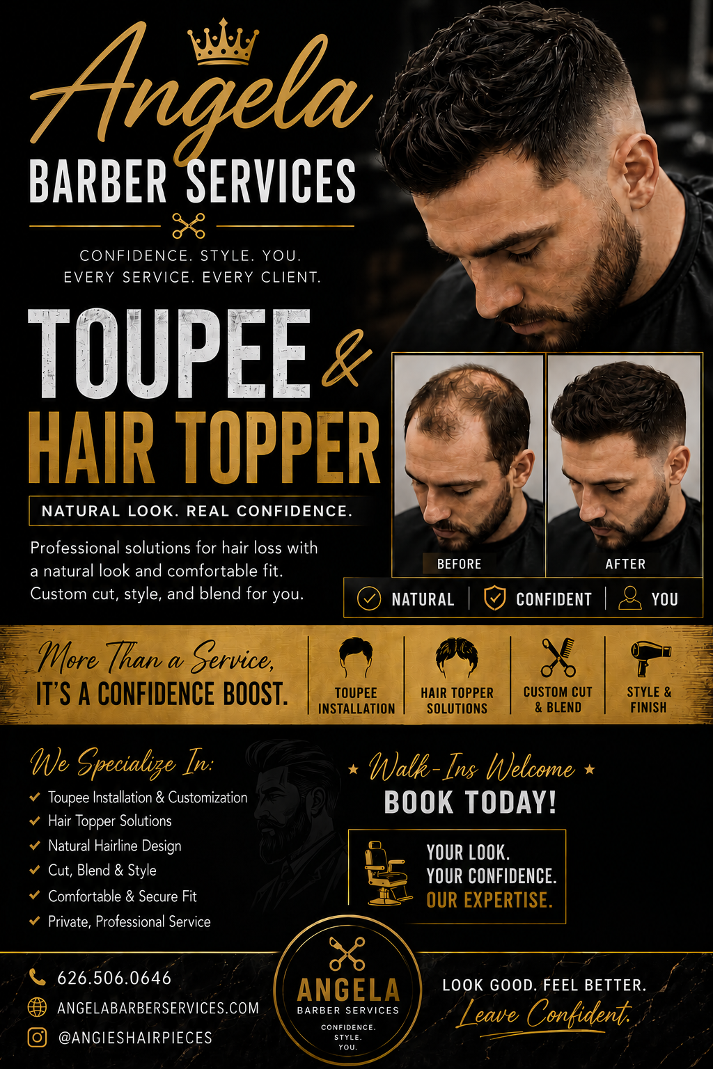 Angela Barber Services — Toupee & Hair Topper Services flyer